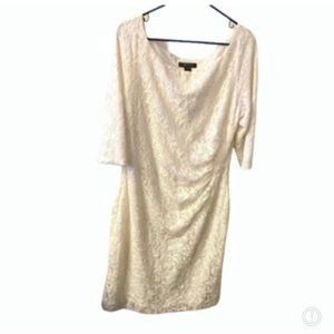 Ralph Lauren ivory cream lace dress size 18 plus short fitted 3/4 length sleeves